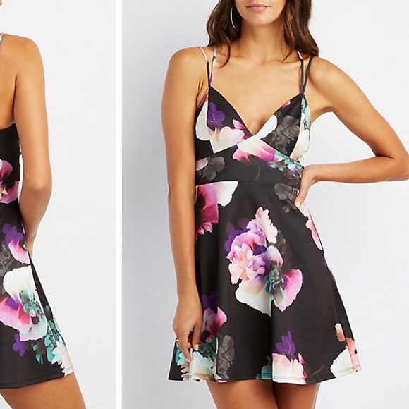 Charlotte Russe Dresses & Skirts - Floral strappy-back skater dress